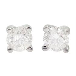 Pair of 18ct white gold round brilliant cut diamond stud earrings, total diamond weight approx 0.40 carat