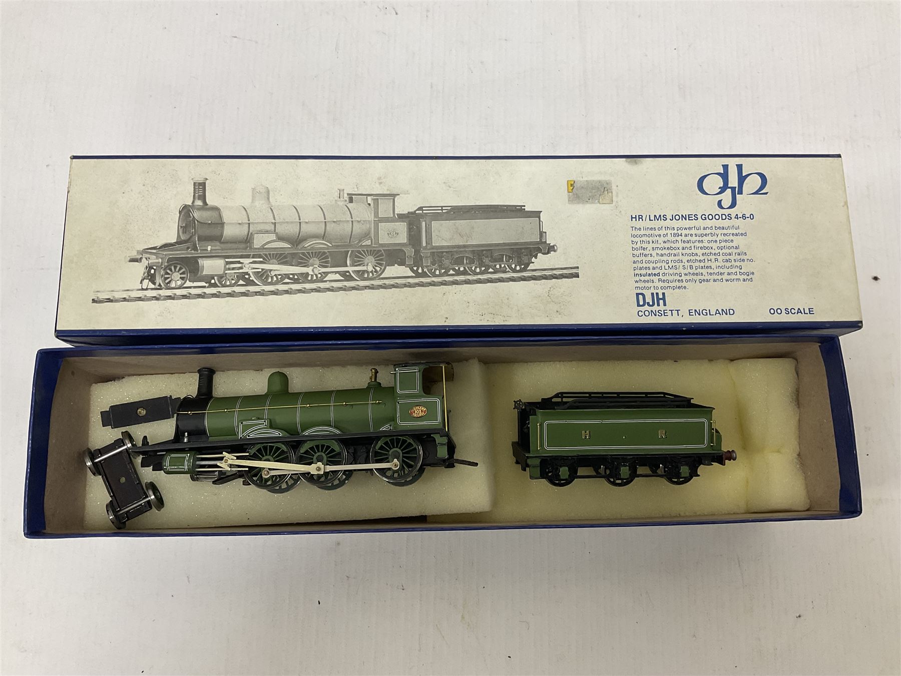 DJH Models - two kit built ‘00’ gauge models comprising K8 CR LMS BR Class 439 0-4-4T no.15189 locomotive in crimson and HR/LMS Jones Goods 4-6-0 no.103 locomotive and tender in HR green; in original boxes 