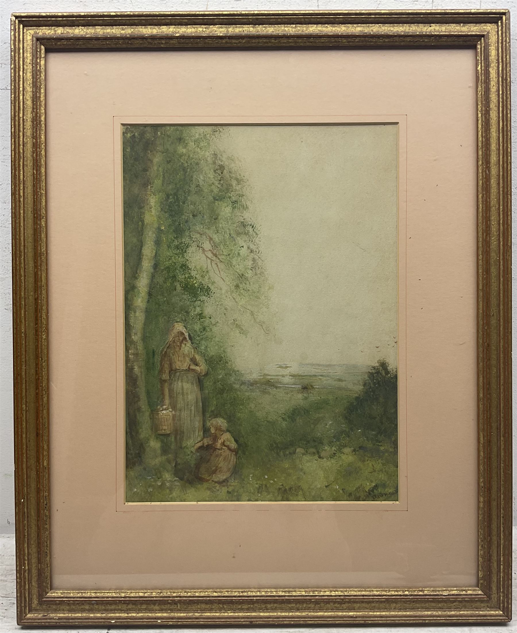 Frederick Hines (British 1852-1952): 'The Passing Flock' and Picking Berries, two watercolours signed, one titled verso max 27cm x 38cm (2)