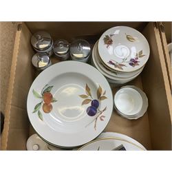 Royal Worcester Evesham and Evesham Vale tea and dinner wares, to include, three large covered tureens, coffee pot, eight tea cups and saucers, milk jug, two covered sucriers, boxed serving spoons etc, approx .130