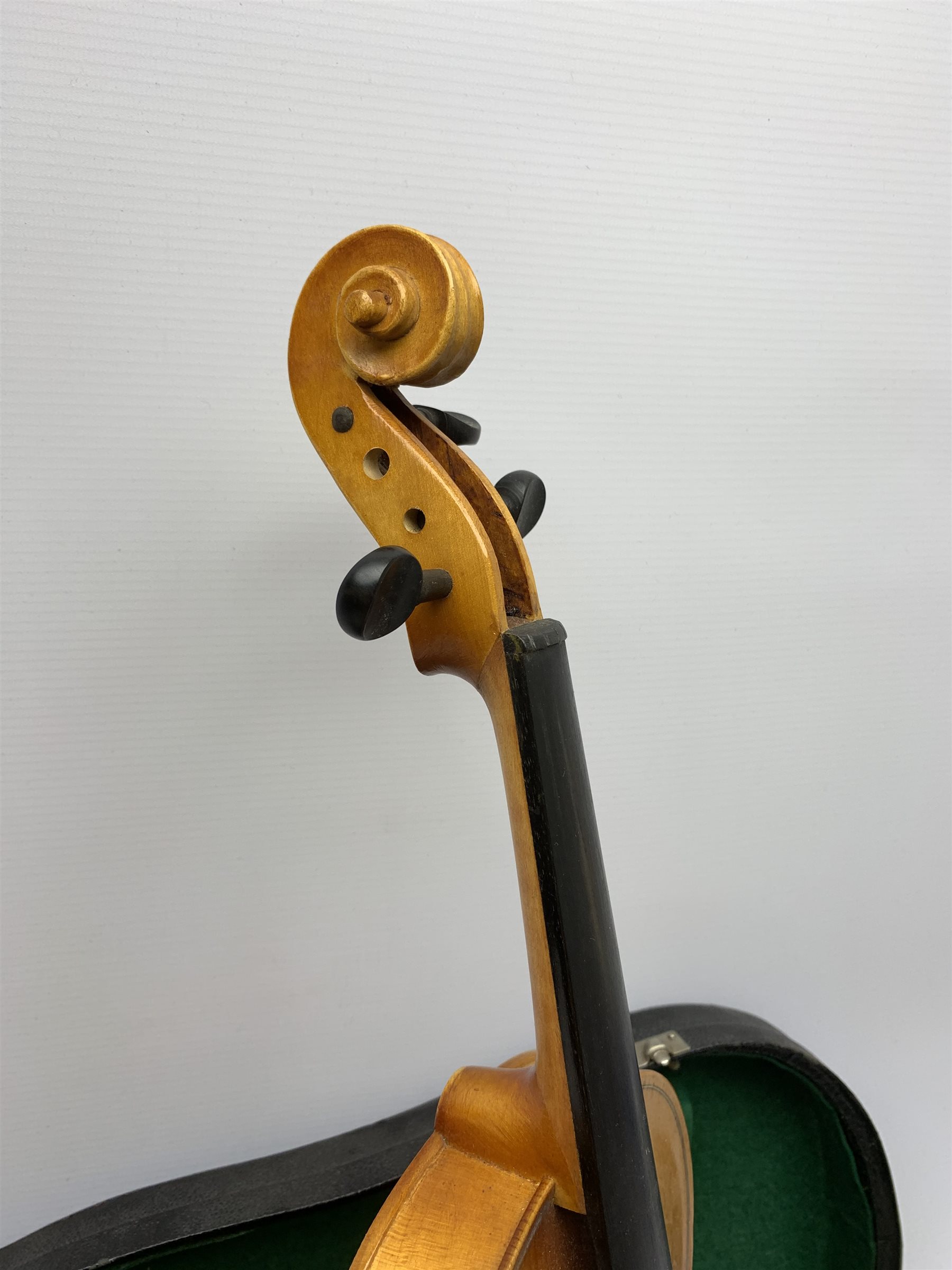 Artia Excelsior for Boosey & Hawkes violin for completion with 35.5cm two-piece maple back and ribs and spruce top, bears label, lacking tailpiece, chinrest, bridge and one tuning peg, 59cm overall, in hard carrying case with bow