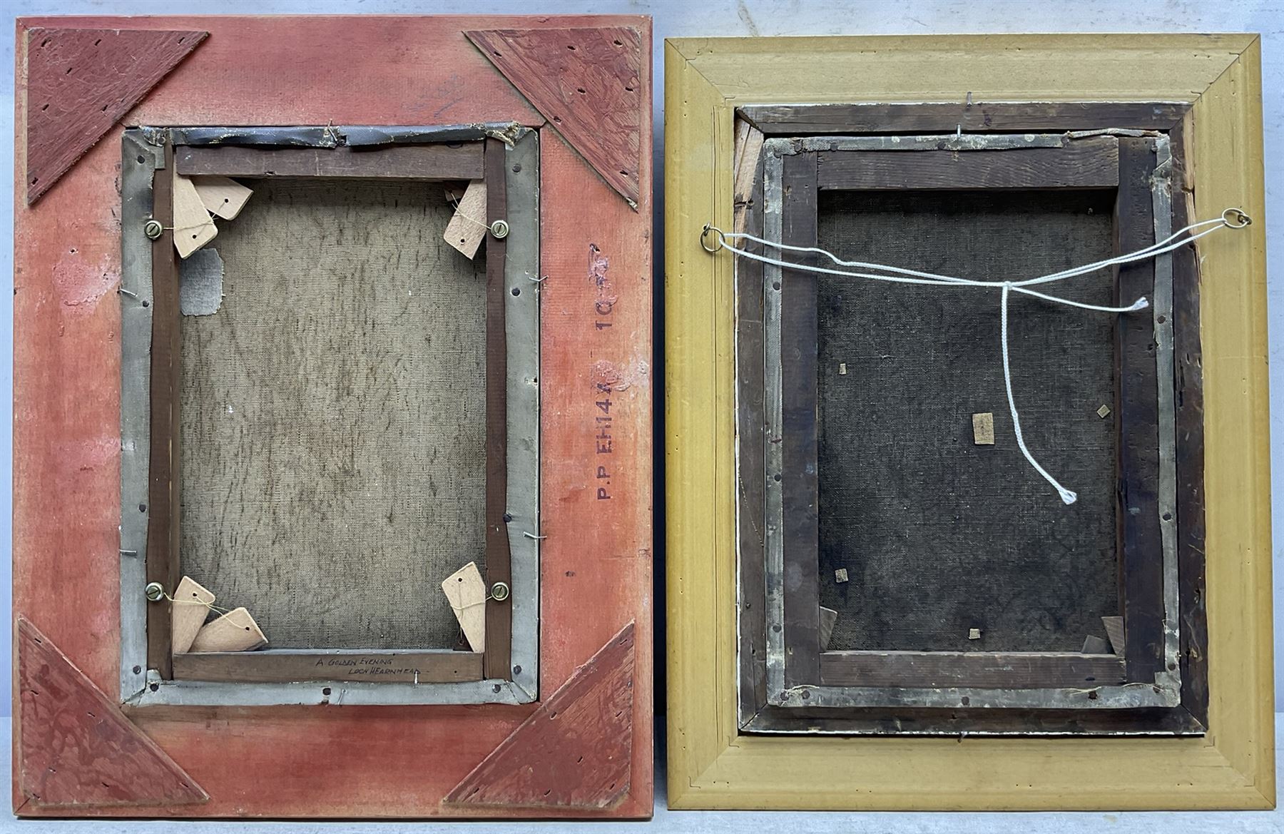 Joel Owen aka Francis E Jamieson (British 1895-1950): 'A Golden Evening - Lochearnhead', oil on canvas signed and indistinctly dated, titled verso, together with a similar oil by another hand indistinctly signed 34cm x 24cm (2)