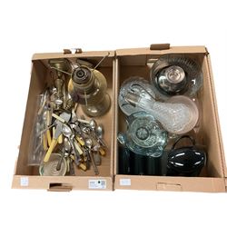 Silver plate mounted claret jug, together with set of six Cristallerie Zwiesel wine glasses and other collectables in four boxes 