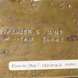 After William Blake - Bronze plaque 'Elohim creating Adam' the reverse marked 'Spencer. S Mint' and 'William Blake' 13.5cm x 19cm