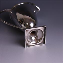 Edwardian silver helmet shaped cream jug, with plain bowl and upon a square base, hallmarked D & M Davis , Chester 1901, H13cm