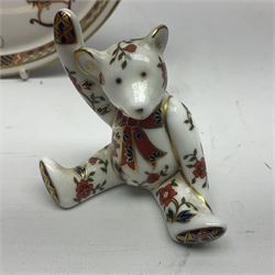 Royal Crown Derby Treasures of Childhood cabaret set, comprising tray, milk jug, sucrier, teacup and saucer, together with two Royal Crown Derby Treasures of Childhood paperweights Fleur and Ragdoll Sailor and Teddy bear paperweight, all paperweights are without stoppers