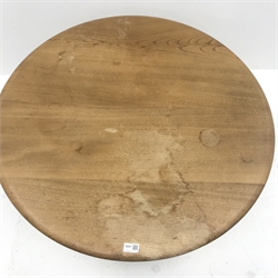 Ercol light elm circular coffee table on astra type supports, model no. 719, D89cm, H47cm