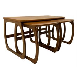 Nathan - teak Long John nest of tables and a singular nest of tables 
