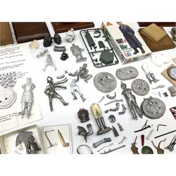 Quantity of cast metal figures and busts by Ceremonial Studios, Amati Miniatures etc including historical soldiers, American Native Indians etc predominantly in unmade/part constructed and unpainted kit form; together with associated accessories, wooden plinths etc; and boxed plastic soldiers
