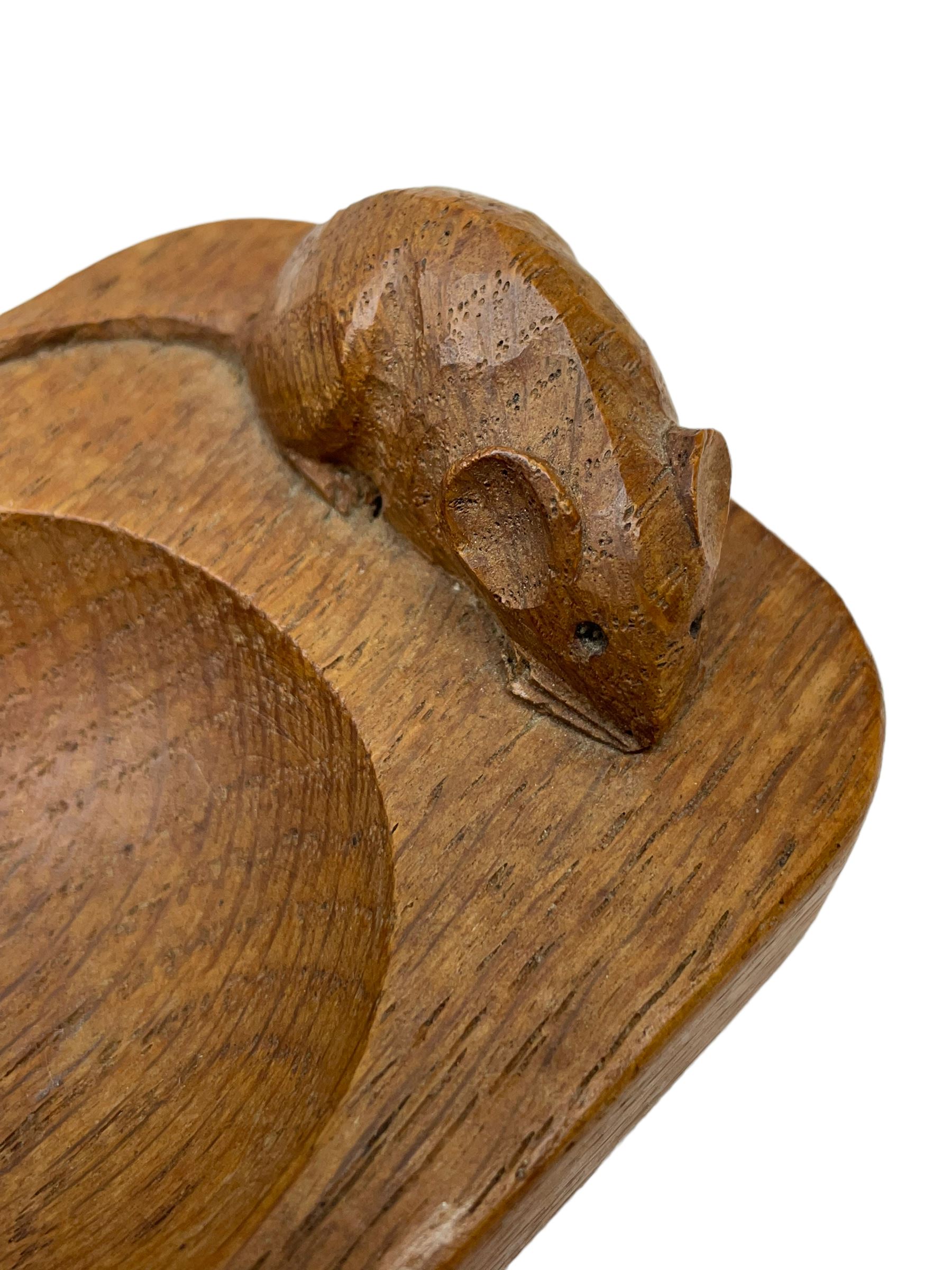 Mouseman - oak ashtray, canted rectangular form with carved mouse signature, by the workshop of Robert Thompson, Kilburn, L10cm 