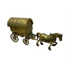 Large brass figure of a horse and cart, L55cm