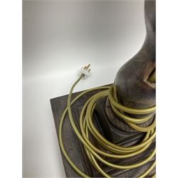 19th century oak barley twist table lamp, together with three other table lamps, including off white painted foliate example, tallest H86cm