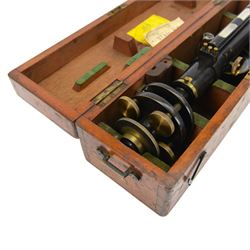 Late 19th century Surveyors level by Stanley, Gt Turnstile, Holborn, London, No.951 with lacquered oxidised brass finish in original box and with stand