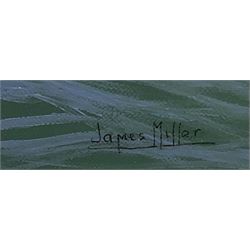 James Miller (British 1962-): J-Class Yachts 'Lionheart' & 'Velsheda' heading for the turning mark, oil on canvas signed, titled verso 59cm x 88cm