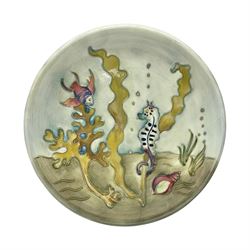Moorcroft charger decorated in Seahorse pattern, circa 1960, with painted and impressed marks beneath, D26cm