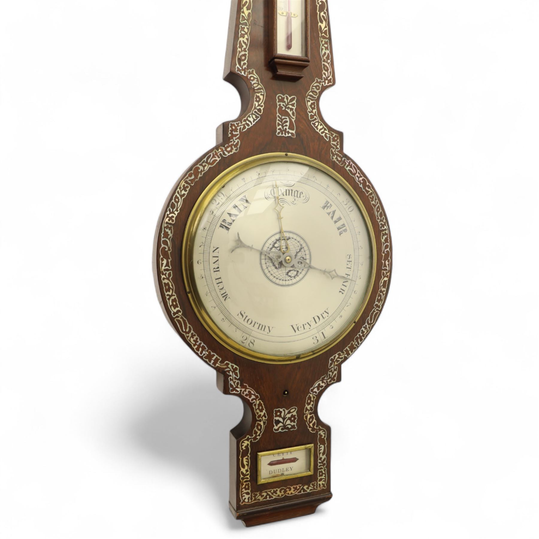 English-mid 19th Century four-glass rosewood wheel barometer c1850, with a 10