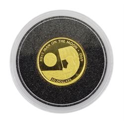 Queen Elizabeth II Cook Islands 1995 fine gold 1/25 ounce 'Moonlanding' coin from 'The Smallest Gold Coins of the World Collection', with certificate