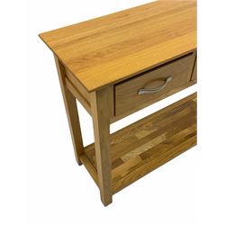 Oak side table, fitted with drawers and undertier 