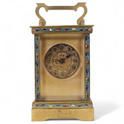 French-19th century carriage clock with cloisonné inlay, platform cylinder escapement.