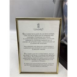 Lladro figure, Jester Serenade, modelled as a ballerina with bouquet of flowers seated before a jester playing the violin, limited edition 2541/3000, sculpted by Antonio Ramos, no 5932, with original box, year issued 1993, year retired 1994, H37cm