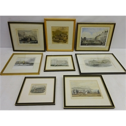  Scarborough Interest - eight 19th century engravings including 'Cliff and Terrace', printed by C. Hullmandel pub. C.R.Todd, Scarborough, 'Spa Terrace', after J. Green by J. C Sadler pub. R Ackermann 1813 and 'Crown Hotel South Cliff', after J. B Carter pub. S. W Theakston, Scarborough etc max 19cm x 27cm (8)   