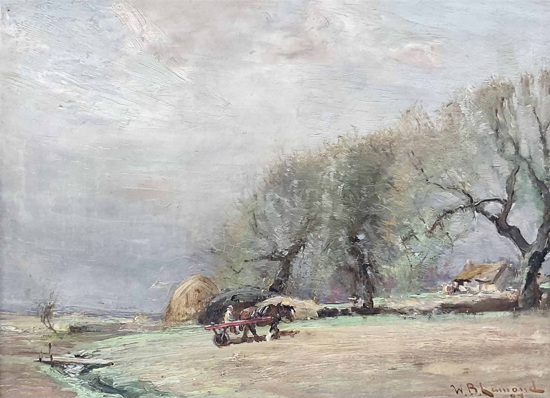 William Bradley Lamond (Scottish 1857-1924): Clouds Gathering Over the Plough, oil on canvas laid onto panel signed 23cm x 31cm 