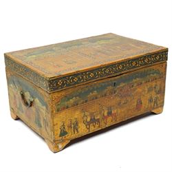 Indian box, painted with figures outside a palace gate, and with various animals 