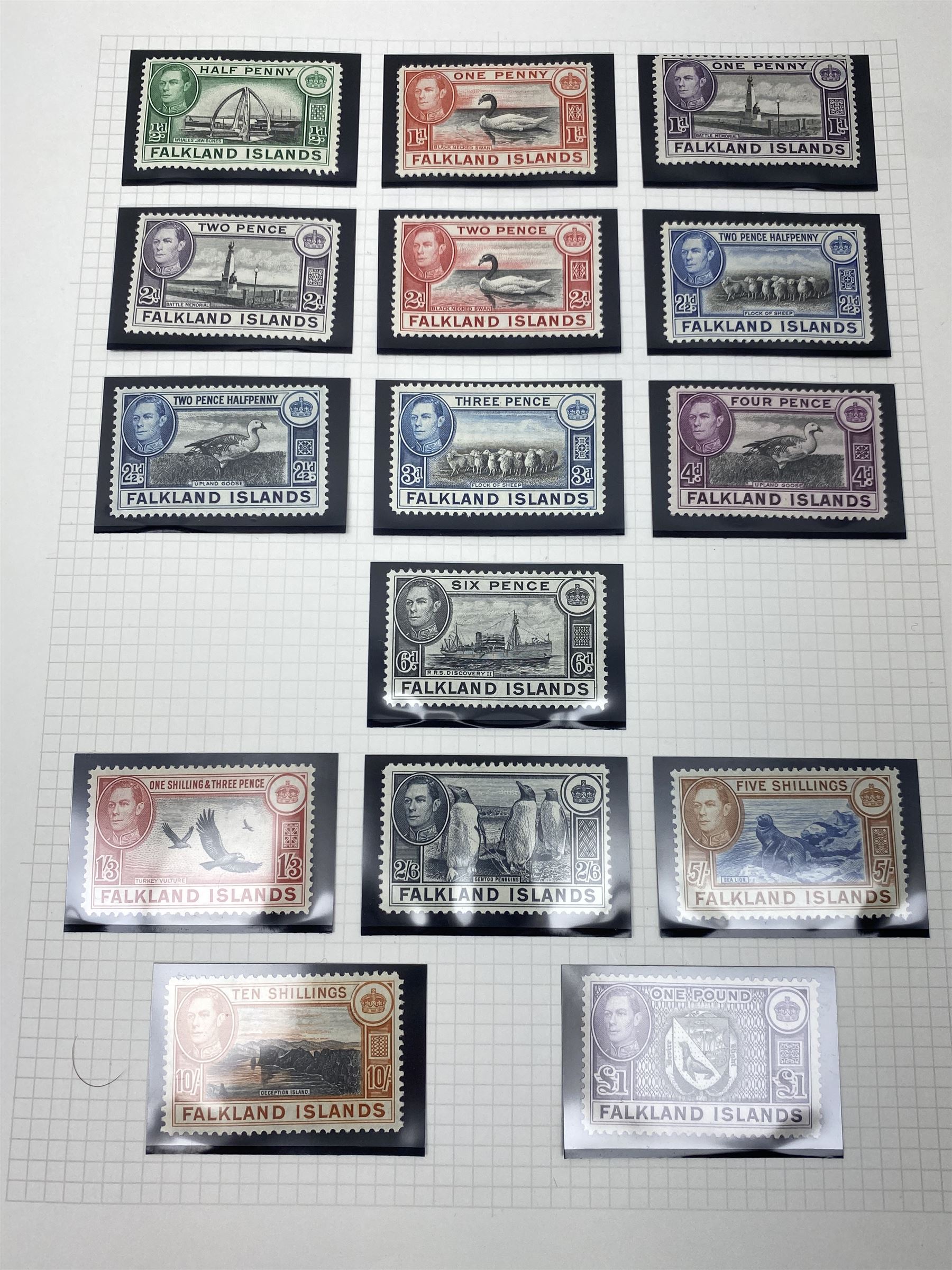 Falkland Islands, King Edward VII and later stamps, including 1904-12 values to one shilling unused, King George V 1912-20 values to five shillings unused etc, housed on pages