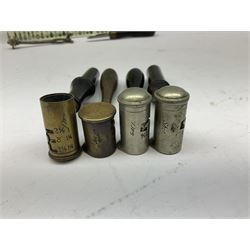 Riling Ray: The Powder Flask Book. 1992 R&R Books facsimile edition of the 1953 original; four powder measures including two by G. & J.W. Hawksley with horn handles; 16-bore combined spent cartridge and broken case remover; and turnscrew screw-driver (7)