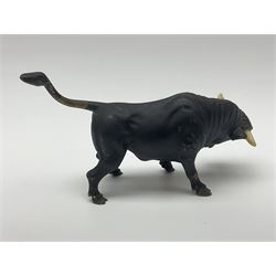 After Bergmann, three cold painted bronze figures of bulls in graduating size, tallest H3cm