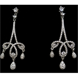  Pair of silver crystal pendant dress ear-rings, stamped 925  