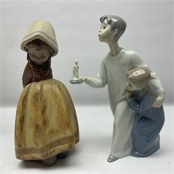 Four Lladro figures, including Girl With Cockerel no 4591, Gres Lonely no 2076 etc together with Nao figure 