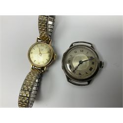 Tudor Royal 9ct gold ladies wristwatch, on expanding gilt bracelet, Gillex silver wristwatch, on silver bracelet, two early 20th century silver wristwatches and one other gilt wristwatch, all manual wind movements
