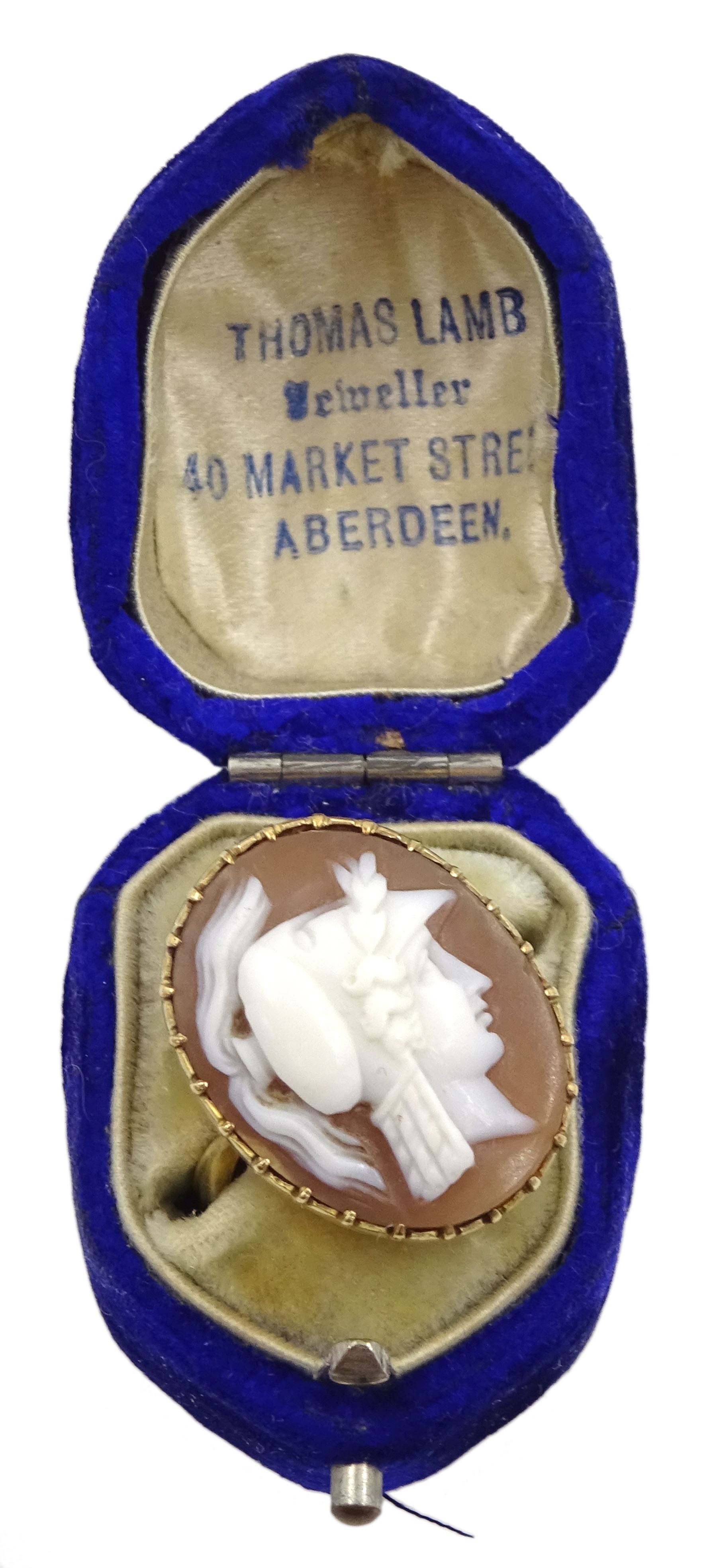 Victorian gold cameo ring depicting the goddess Minerva, stamped 9ct 