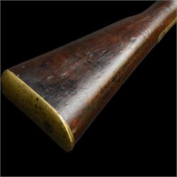 19th century Enfield percussion rifle, the 99cm barrel with three barrel bands, fore sight and rear sight, ramrod under, full walnut stock with brass butt, carrying sling brackets, action marked '1855 Tower' with Victoria cypher, overall L138cm