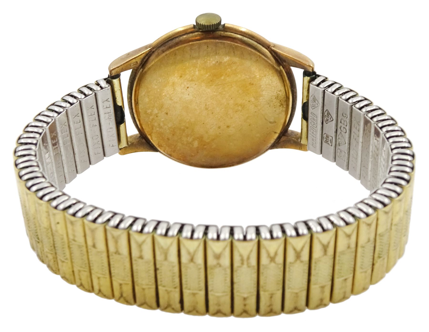 Cyma CymaFlex 9ct gold gentleman's manual wind wristwatch, Cal. R.458, case by D Shackman & Sons, London 1953, on expanding gilt strap