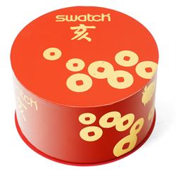 Swatch 2007 Year of the Pig watch set, in presentation box with gilded piggy bank and token