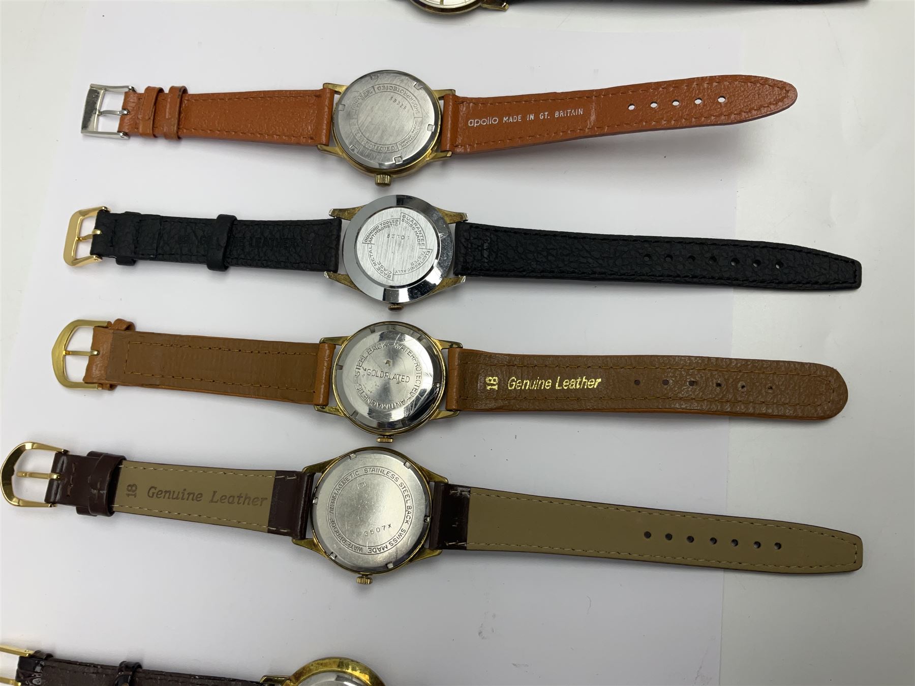 Ten manual wind wristwatches including Yeoman, Pinnacle, Avia, Walker & Hall, Argonaut, Roberts & Owen, Exactus, Uno, Amida and Elco