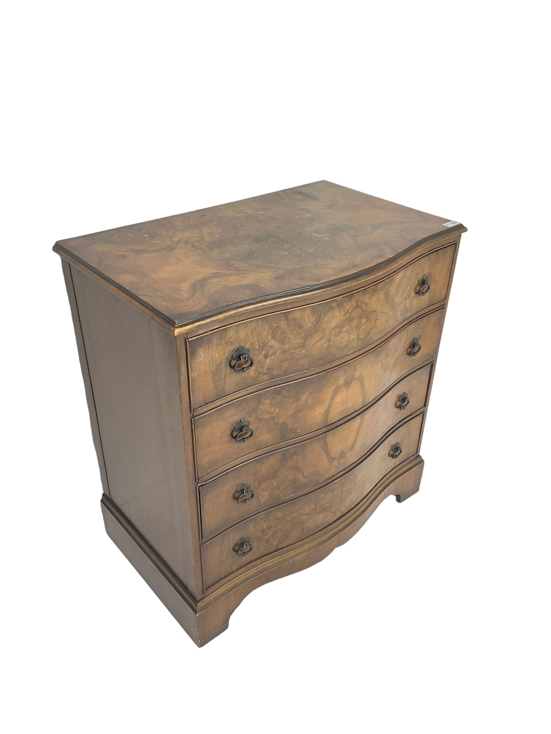 Early 20th century burr walnut serpentine chest, fitted with four drawers, on bracket feet
