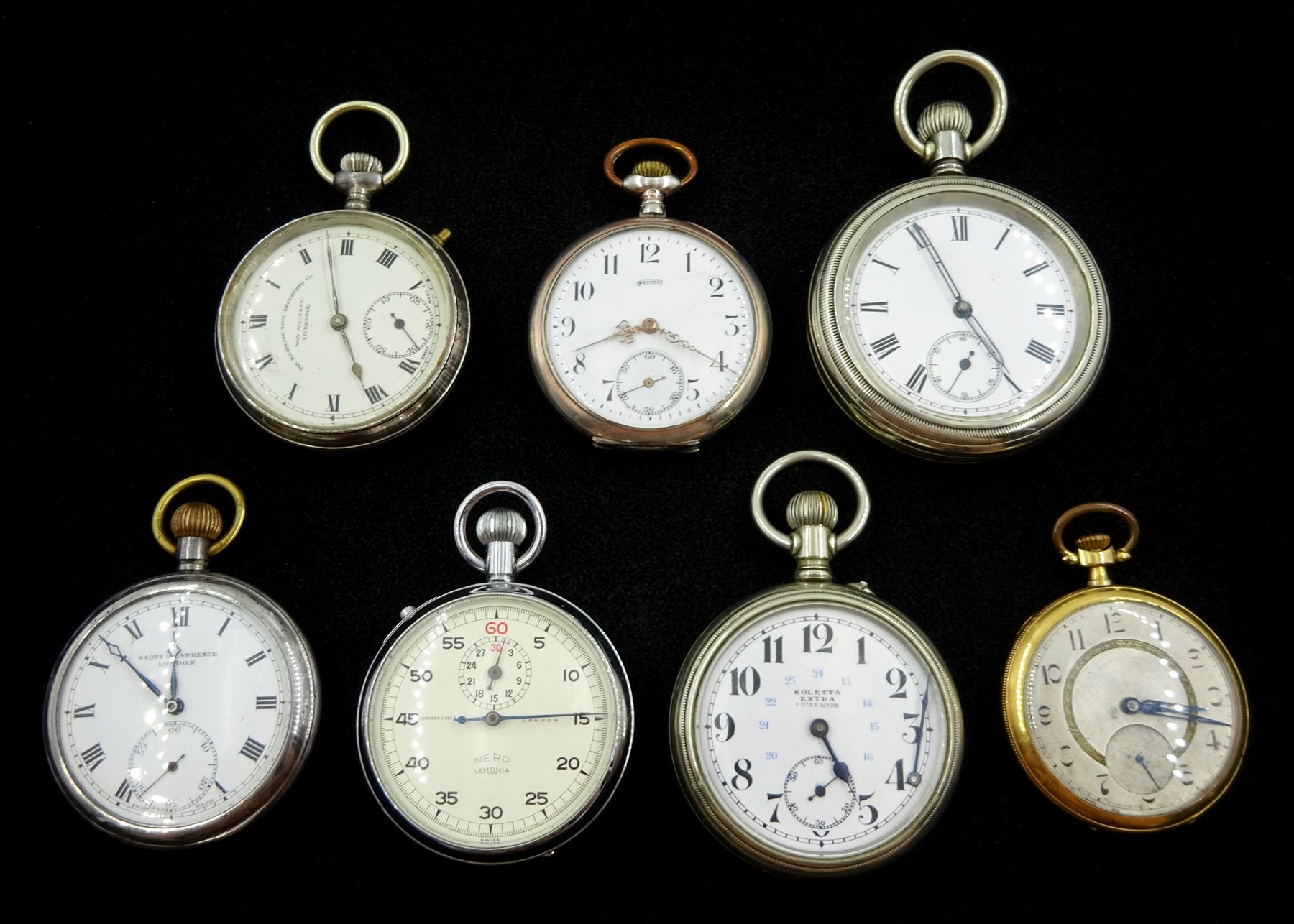 Collection of chrome and plated pocket watches including lever