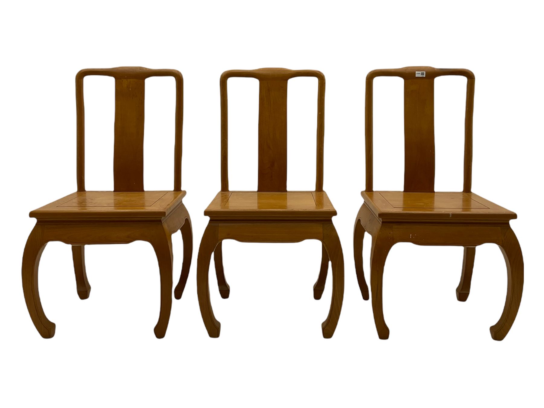 Oriental hardwood rectangular dining table, and six high back dining chairs with solid seats
