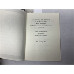 Disbound WW2 album relating to the battleship HMS King George VI containing over fifty various size loose photographs of the ship in action, guns firing, crew members, aircraft, two of George VI on board, three of Winston Churchill on board, official 1942 Christmas messages including Franklin Roosevelt etc; together with unrelated printed letter on 10 Downing Street notepaper from Winston Churchill; and Order of Service for Churchill's funeral at St. Paul's Cathedral 30th January 1965