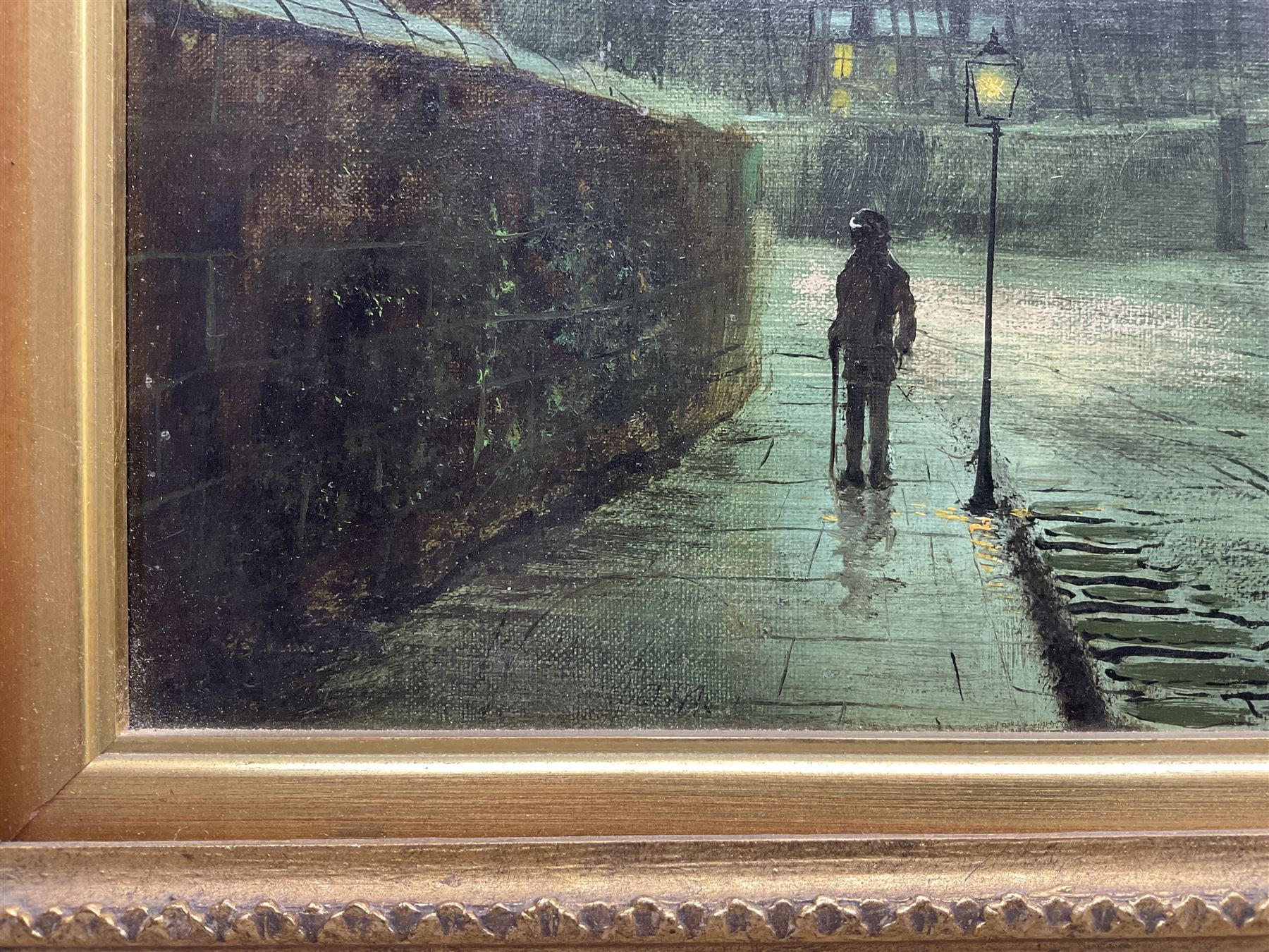 Walter Linsley Meegan (British c1860-1944): Leeds Street by Nightfall, oil on canvas signed 34cm x 49cm  
Provenance: private collection, purchased Sotheby's 14th May 1997 Lot 314