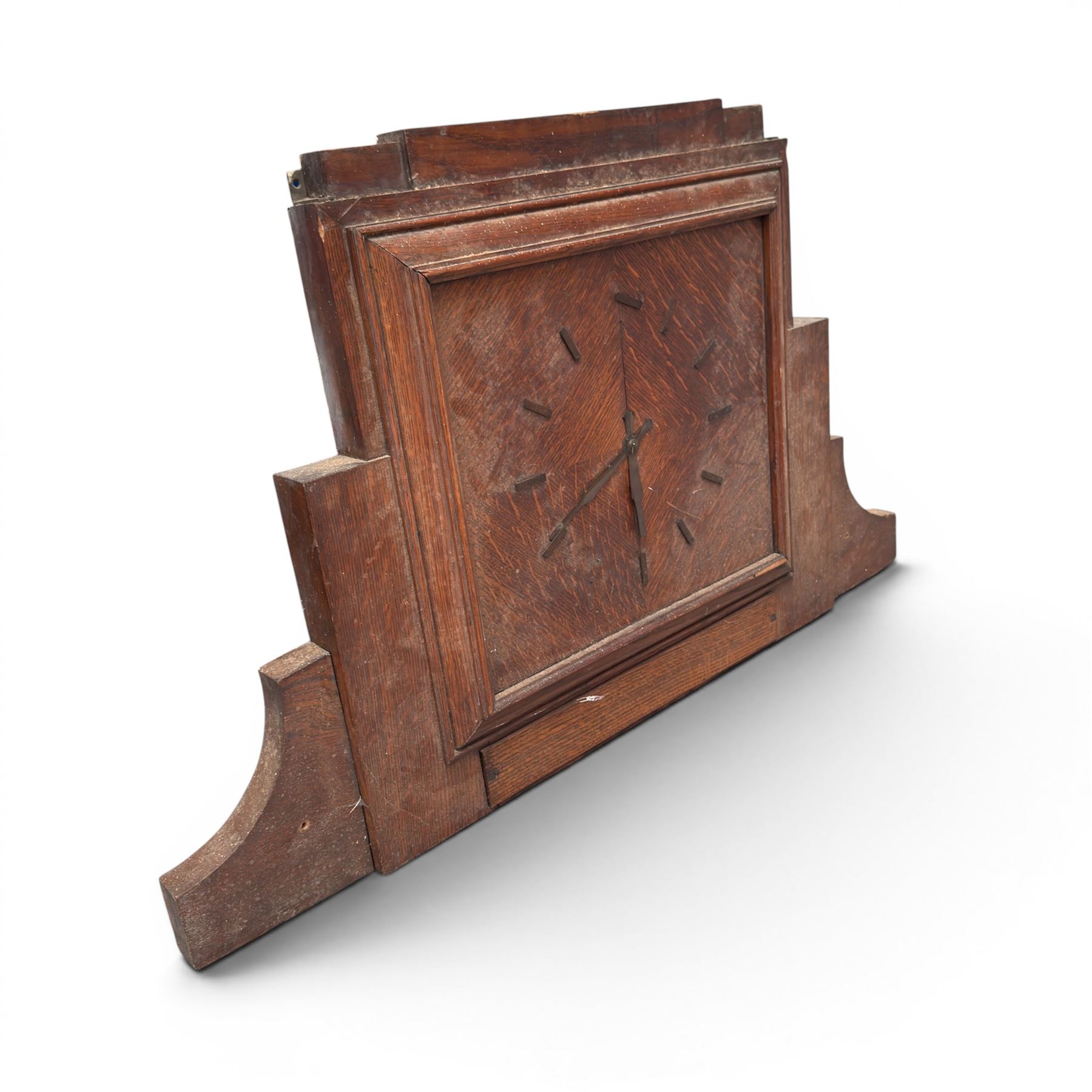 Large art deco style oak clock, removed from a school with electric movement 