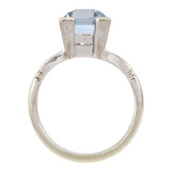 9ct white gold synthetic blue stone set ring, stamped