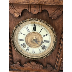 Late 19th century American 'Gingerbread' clock, twin train Ansonia movement striking on coil, H47cm