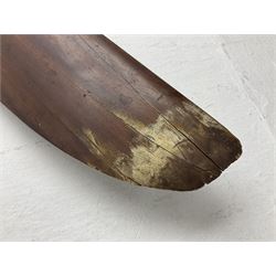 Early 20th century Avro 504 80HP Gnome laminated mahogany two-blade propeller with metal centre to the hub, stamped to the face of the hub 'AVRO Y80 80HP GNOME TYPE 504 & 504A A.I.D.29 A.I.D.32 1545' and to the sides of the hub '2744 DIA 1829 PITCH' and '1470'; traces of A.V. Roe & Co Ltd Manchester transfers to both blades L273.8cm; Auctioneer's Note: The Avro 504 was introduced in 1913 and was quickly taken up by the Royal Flying Corps as a trainer and observation machine; robust and versatile it remained in general service as a trainer until the late 1920s then widely for civilian use as a joy-rider and for stunt displays. The legendary RAF WWII ace, Douglas Bader, took instructions and would have had his first solo flight in just such a machine.