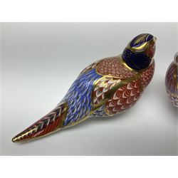 Three Royal Crown Derby paperweights, comprising Cockerel, Pheasant, both with silver stoppers and Teal Duckling with gold stopper, all with printed marks beneath, largest H10cm 