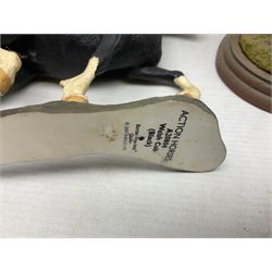 Collection of Border Fine Arts figures, comprising Exmoor Stallion A4058, Highland Mare & Stallion A2691, Welsh Cob A20804, On The Farm A0167, calf figure with bucket and figure group of cow and farmer with cat and kittens (6)