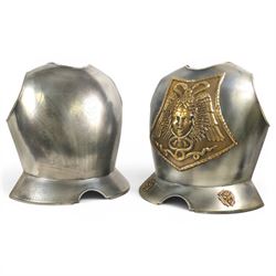 Two reproduction breast plates, including on example with Medusa to the front, H42cm